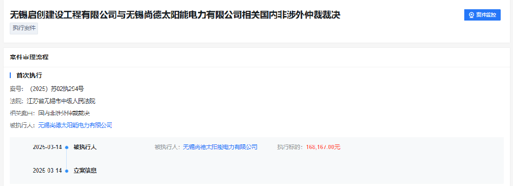尚德電力再次被執行！